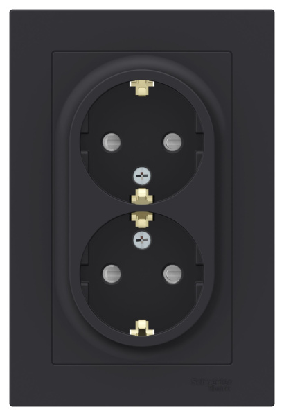 Купить Systeme Electric AtlasDesign Карбон Розетка с/з двойная, со шторками, 16А, в сборе