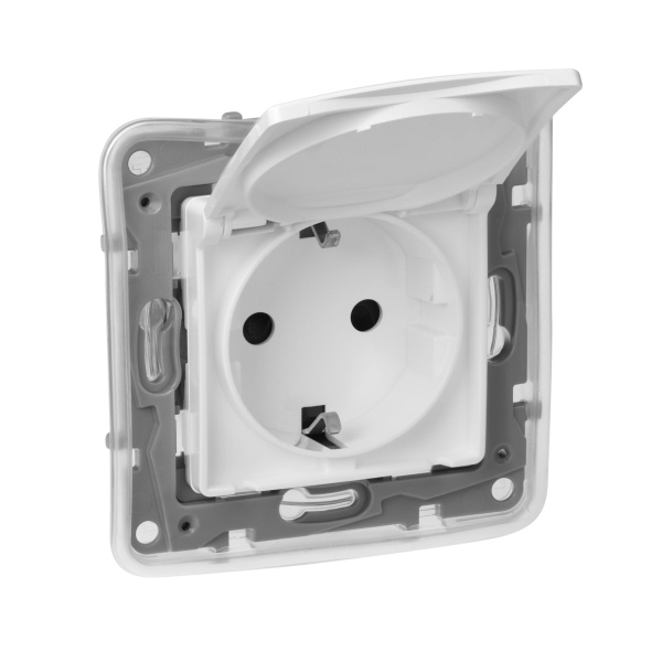 Купить Legrand Etika Белый Розетка с/з, автоматические клеммы, IP44 672232