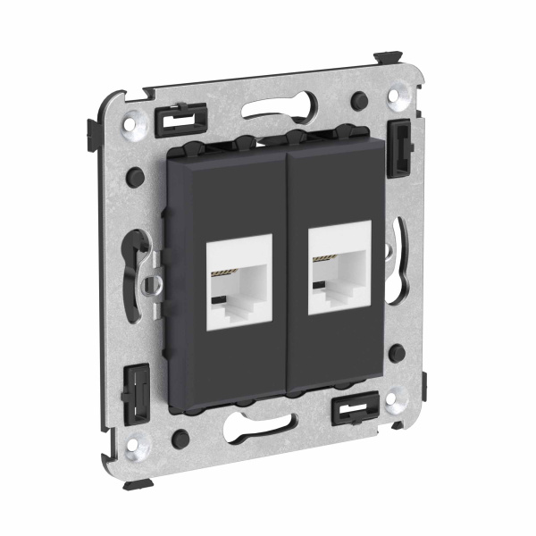 Купить DKC Телефонная розетка RJ-12 без шторки в стену двойная, "Avanti", "Черный матовый"