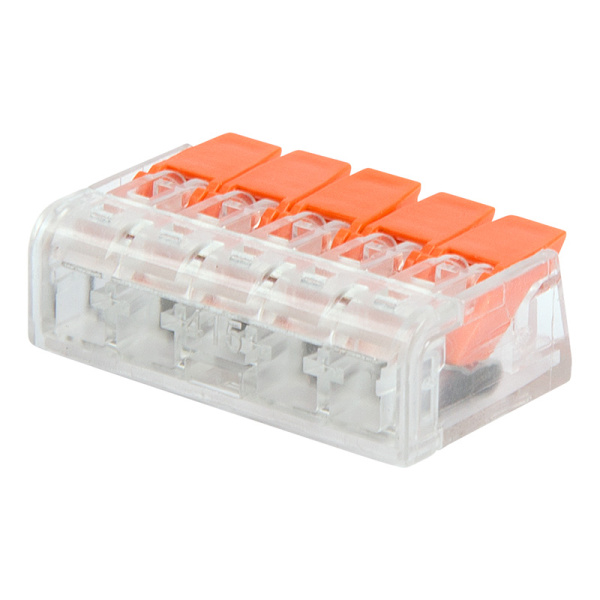 Компактная многоразовая 5-проводная клемма (0,14 -4,0 мм²) Индивидуальная упаковка 5 шт Rexant 07-5210