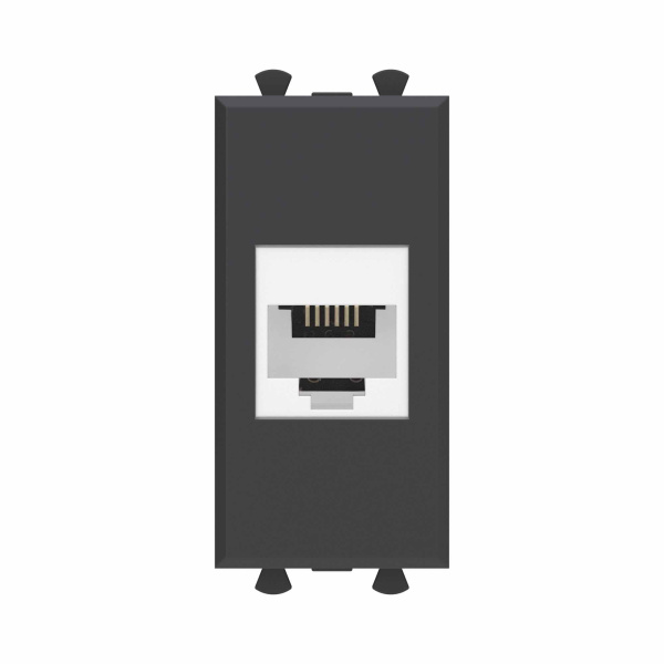 DKC Телефонная розетка RJ-12 без шторки модульная, "Avanti", "Черный матовый", 1 модуль