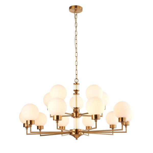 Favourite 2670-15P подвесная люстра Каркас цвета античной латуни, плафоны из матового стекла