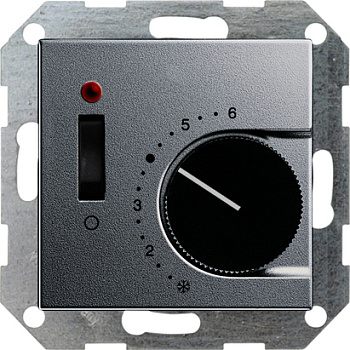 Gira S-55 Алюминий Термостат с размык.контактом, выкл. и контр.лампой 039226