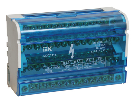 IEK Шины на DIN-рейку в корпусе (кросс-модуль) 3L+PEN 4х15 YND10-4-15-125