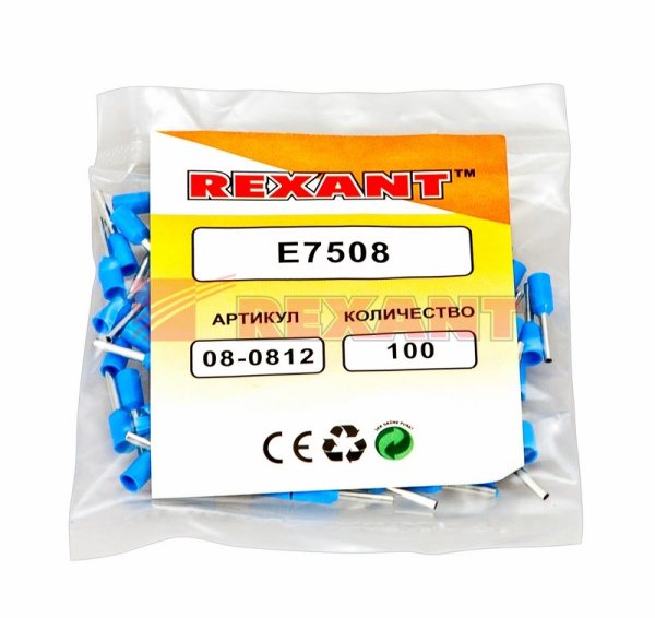 Купить Наконечник штыревой втулочный изолированный F-8мм 0.75мм² (НШВи 0.75-8) синий Rexant 08-0812
