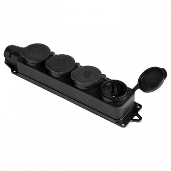 EKF Basic Розетка (колодка) четырехместная с защит. крышками каучуковая 230В 2P+PE 16A IP44