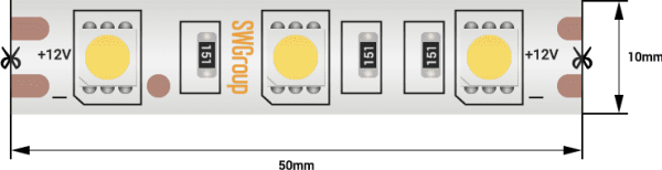 SWG Лента светодиодная стандарт 5050, 60 LED/м, 14,4 Вт/м, 12В , IP68, Цвет: Синий SWG560-12-14.4-B-68