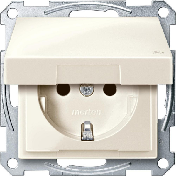 Купить SE Merten SM Беж глянец Розетка с/з с защитными шторками с крышкой,с упл.кольц, IP44,безвинт. зажим MTN2314-0344