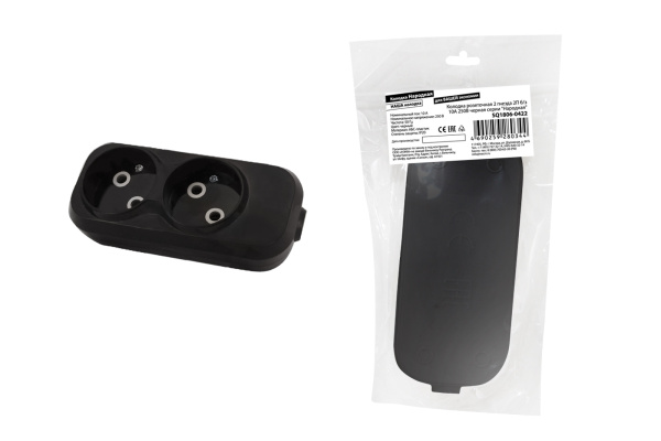 TDM Колодка розеточная 2 гнезда 2П б/з 10А 250В черная серии "Народная" SQ1806-0422