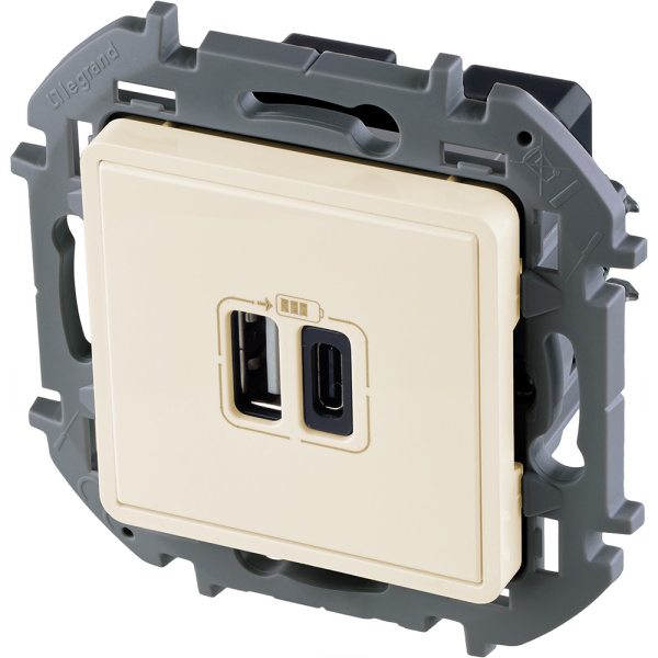 Купить Legrand INSPIRIA Слоновая кость Зарядное устройство с двумя USB-разьемами A-C 240В/5В 3000мА 673761