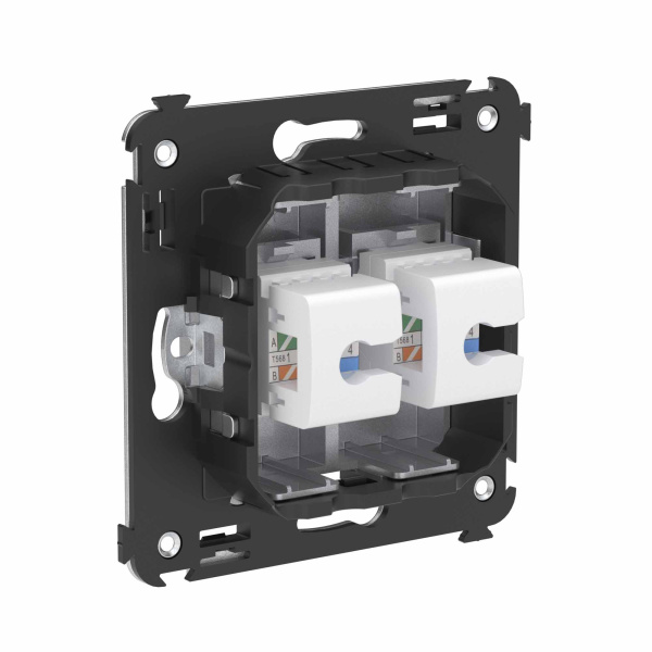 Купить DKC Телефонная розетка RJ-12 без шторки в стену двойная, "Avanti", "Закаленная сталь"