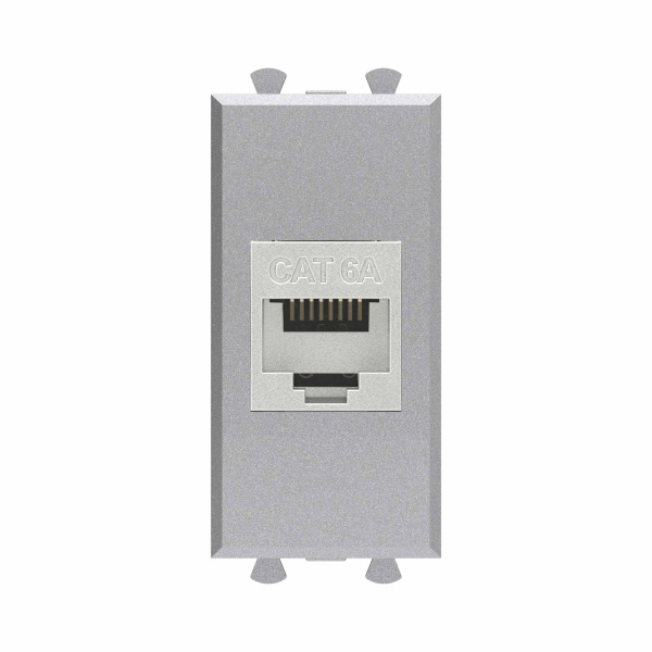 DKC Компьютерная розетка RJ-45 без шторки модульная, кат.6А экранированная, "Avanti", "Закаленная сталь", 1 модуль