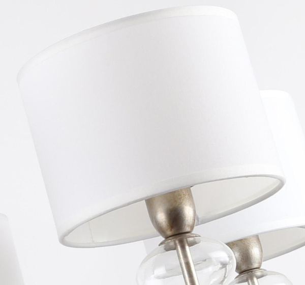 Купить Favourite подвесная люстра каркас цвета античное серебро, плафоны из белой ткани, декоративные элементы из прозрачного выдувного стекла 2554-5P