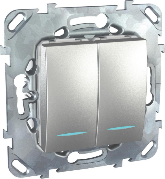 Купить SE Unica Top Алюминий Выключатель 2-клавишный (сх.5) с подсветкой MGU5.0101.30NZD