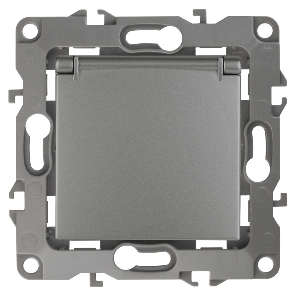 ЭРА 12-2103-12 Розетка 2P+E Schuko со шторками с крышкой, 16A-250В, IP20, 12, Графит