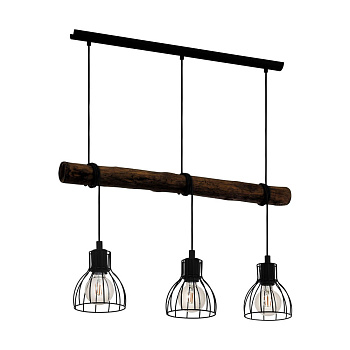 Eglo 43352 Подвес HORNINGTOPS, 3х40W(E27), L760, B150, H1100, сталь, дерево, черный, коричневый