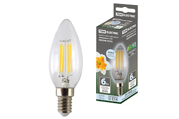 TDM Лампа светодиодная "Филамент" С37-6 Вт-230 В-4000 К–E14 SQ0340-0276