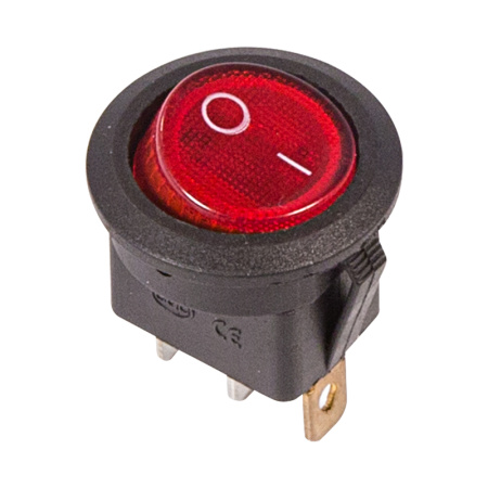 Выключатель клавишный круглый 250V 6А (3с) ON-OFF красный с подсветкой Rexant 36-2570