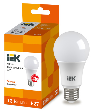 IEK Лампа светодиодная ECO A60 шар 13Вт 230В 3000К E27 LLE-A60-13-230-30-E27