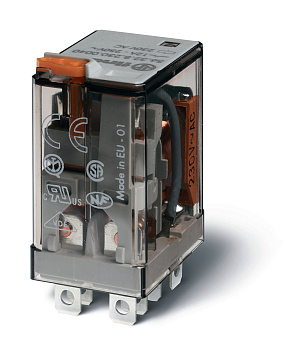 Finder Миниатюрное силовое электромеханическое реле; монтаж в розетку или наконечники Faston (4.8х0.5мм); 2CO 12A; контакты AgNi; катушка 6В АC; степе 563280060040