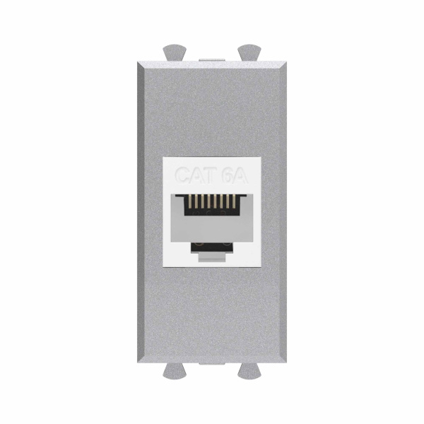 DKC Компьютерная розетка RJ-45 без шторки модульная, кат.6А, "Avanti", "Закаленная сталь", 1 модуль