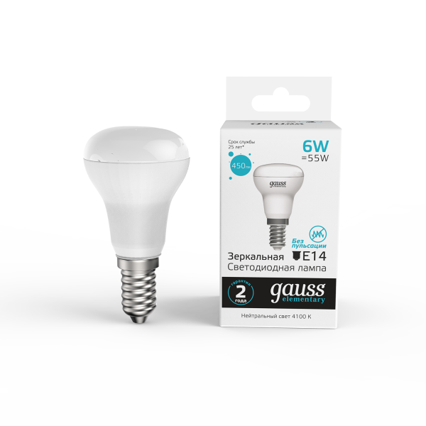 Купить Gauss Лампа Elementary R50 6W 450lm 4100K Е14 LED 1/10/50 63126