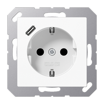 JUNG Розетка SCHUKO® с USB-зарядным устройством, тип С термопласт белый A1520-18CWW