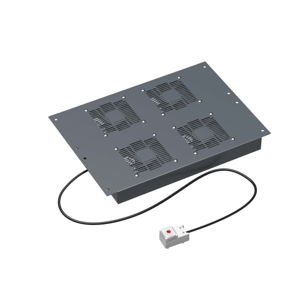 DKC Потолочный модуль 4 вентилятора с термостатом для крыши напольных 19" IT-корпусов ДКС серии CQE шириной 600мм, RAL7011