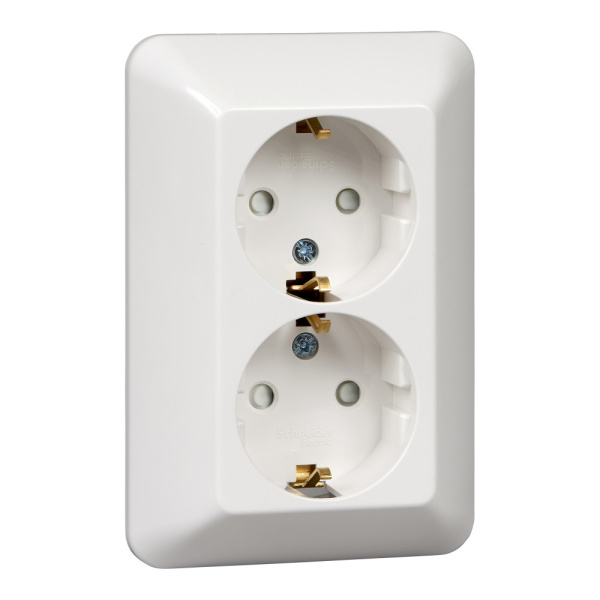 SE Wessen Прима внутр Бел Розетка 2-ая с/з с защитными шторками 16А (в сборе)(опт.упак.) RS16-212-B