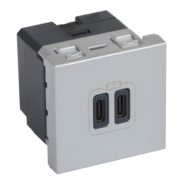 Legrand Розетка 2xUSB-C для зарядки - Программа Mosaic - 2 модуля - алюминий 079390