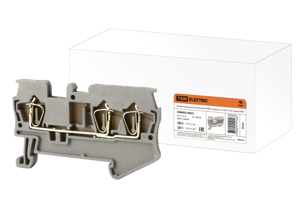 TDM Зажим клеммный безвинтовой (ЗКБ) 3 вывода 1,5 мм2 17,5А серый SQ0822-0022