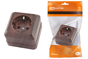 TDM Розетка 2П+З открытой установки IP20 16А, бук "Ладога" SQ1801-0034