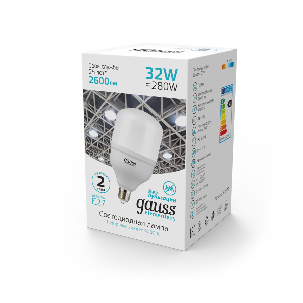 Купить Gauss Лампа Elementary T100 32W 2700lm 6500K E27 LED 63233