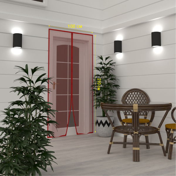 Дверная антимоскитная сетка красная (магниты пришиты по всей длине сетки!) Rexant 71-0222