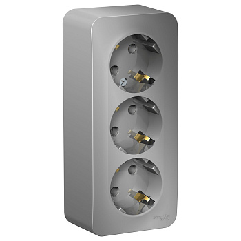 Systeme Electric Blanca наруж Алюминий Розетка 3-ая с/з без шторок 16А, 250В, изолир. пластина