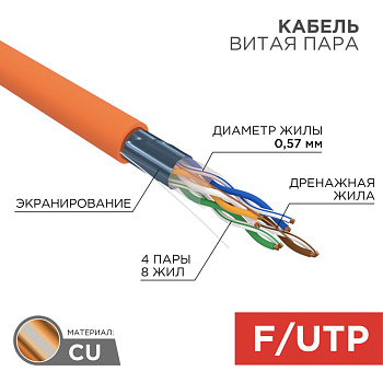 Кабель FTP 4PR 23AWG CAT6 305м ZH нг(А)-HF Rexant 01-0151