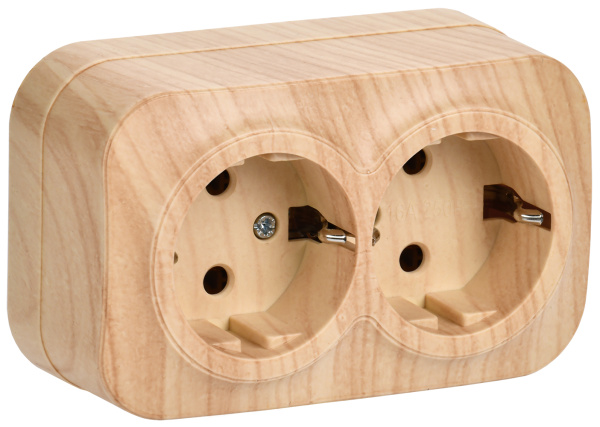 IEK GLORY РС22-3-ХС Розет. 2-ая с з/к о/у 16А GLORY сосна