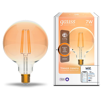 Gauss Лампа Smart Home Filament G95 7W 740lm 2500К E27 диммируемая LED 1320112