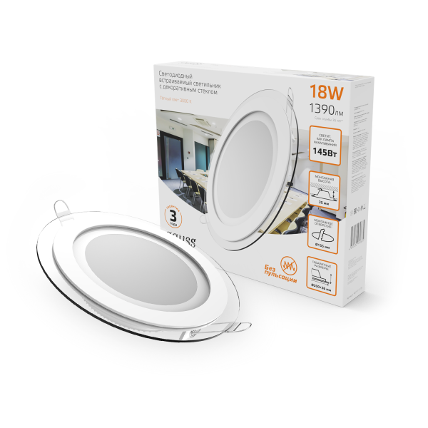 Купить Gauss Светильник Glass круг 18W 1390lm 3000K 220-240V IP20 монт Ø155 200*35 с дек стеклом LED 947111118
