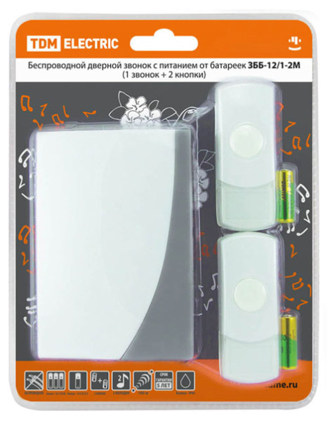 Купить TDM Звонок ЗББ-12/1-2М (беспр., бат., 2 кнопки) SQ1901-0006