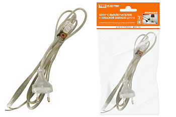 TDM Шнур с выключателем и плоской вилкой ШУ01В ШВВП 2х0,75мм2 2м. прозрачный SQ1305-0004