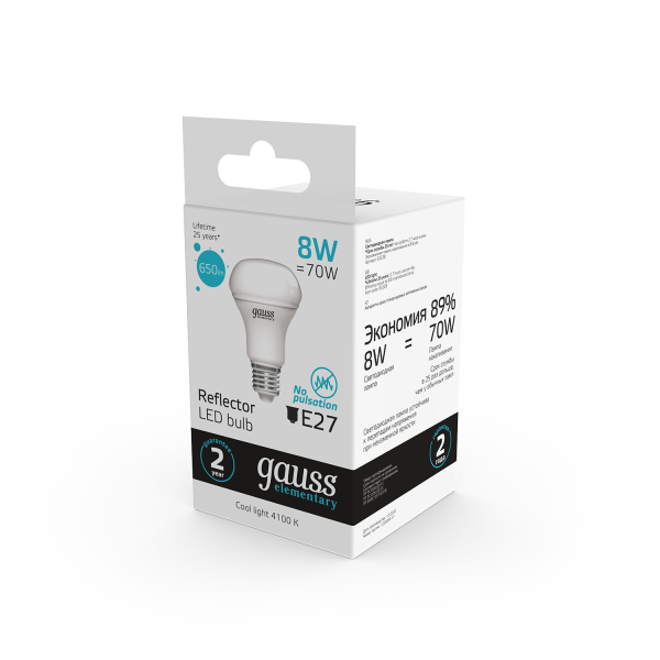 Купить Gauss Лампа Elementary R63 8W 650lm 4100K Е27 LED 1/10/50 63228