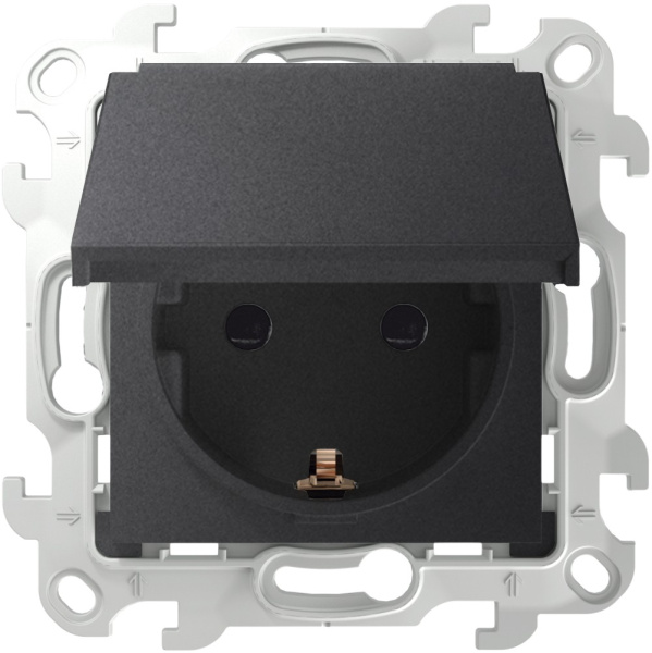 Купить Simon 24 Графит Розетка 2К+3 Sсhuko IP44 c крышкой и защитными шторками 2450448-038
