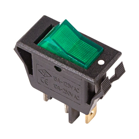 Выключатель клавишный 250V 15А (3с) ON-OFF зеленый с подсветкой Rexant 36-2226