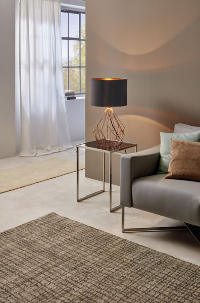 Купить Eglo Лампа настольная PEDREGAL, 1х60W (E27), Ø350, H645, сталь, медный/ткань, черный, медный 95185