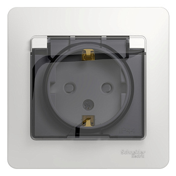 Systeme Electric Glossa Бел Розетка с/з со шторками с крышкой, IP44 (в сборе с рамкой)
