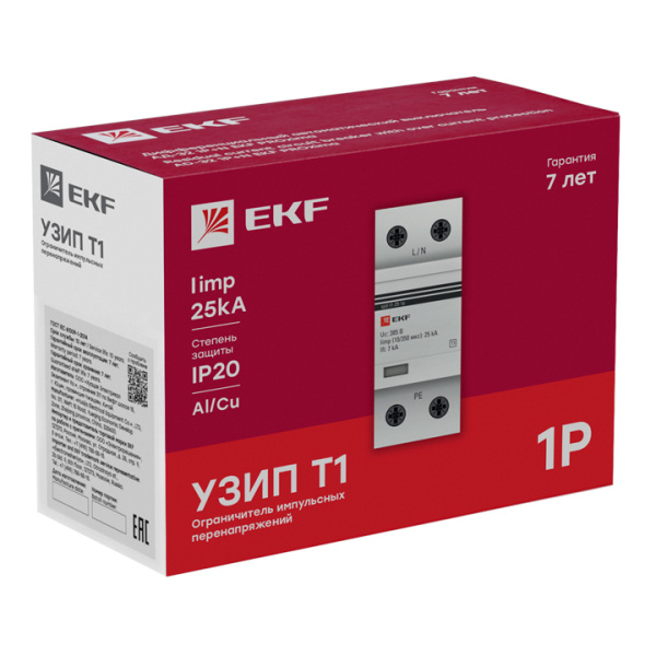 Купить EKF PROxima Устройство защиты от импульсных перенапряжений Тип 1 Iimp 25kA (10/350?s) 1P spd-t1-25-1p