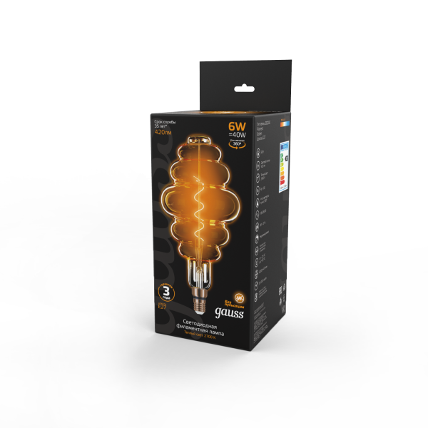 Gauss Лампа Filament Honeycomb 6W 420lm 2400К Е27 golden flexible LED 158802006 Купить Gauss Лампа Filament Honeycomb 6W 420lm 2400К Е27 golden flexible LED 158802006