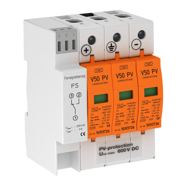 OBO Bettermann УЗИП для фотогальванических сетей 3 пол. (Класс I+II), 600 В 5093625