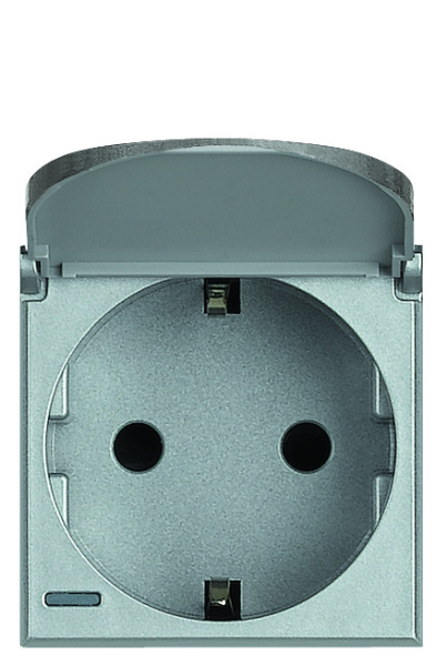 Купить BT Axolute Алюминий Розетка с/з с защит.шторками c крышкой,безвинт зажим,возможность индикации,2 мод HC4141PW